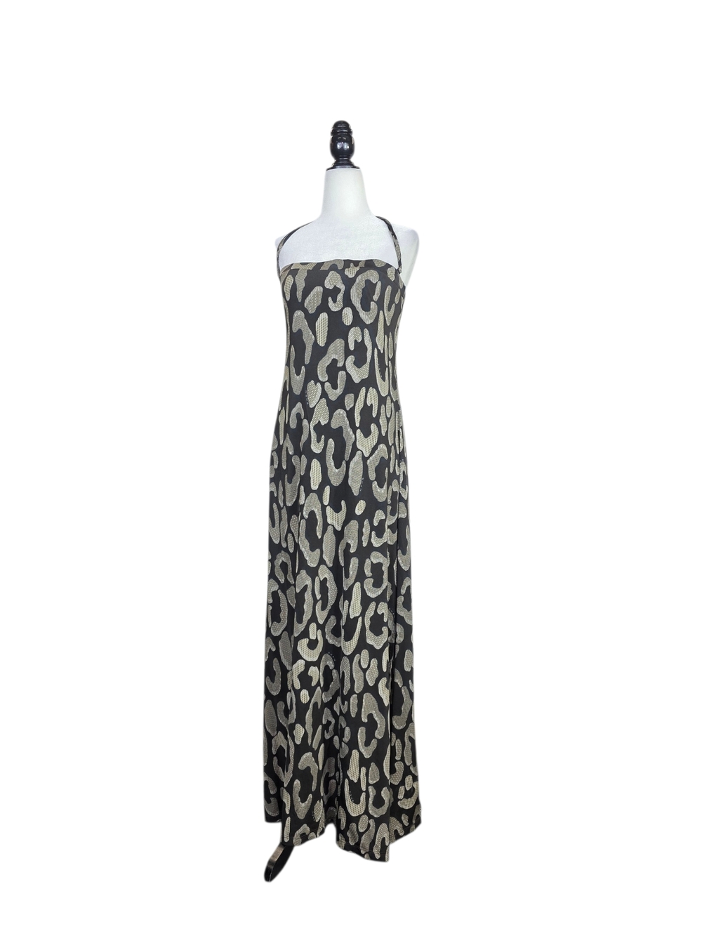 SHAN Resort ready jersey knit Gold leopard abstract print Halter/Tube Maxi Dress